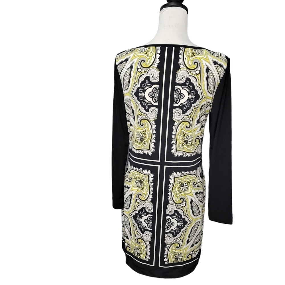 Banana Republic women's petite medium dress black/white/yellow, sabrina neckline - Picture 5 of 5